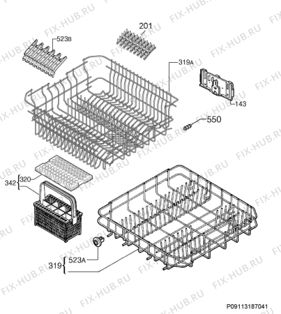 Взрыв-схема посудомоечной машины Ikea RENGORA 10305326 - Схема узла Basket 160
